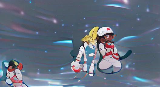 Pokemon's Ash and Serena in Spacesuits