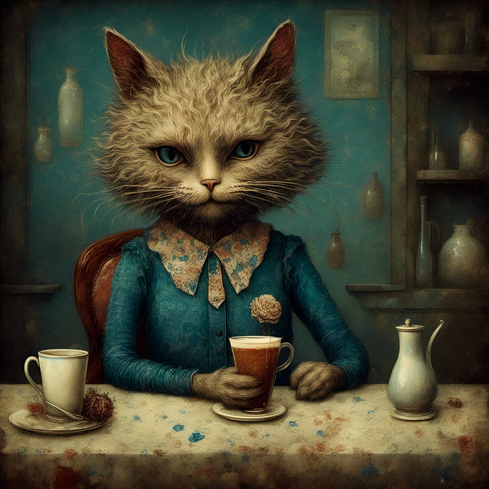 Coffee cat. Is tired after a long work day.