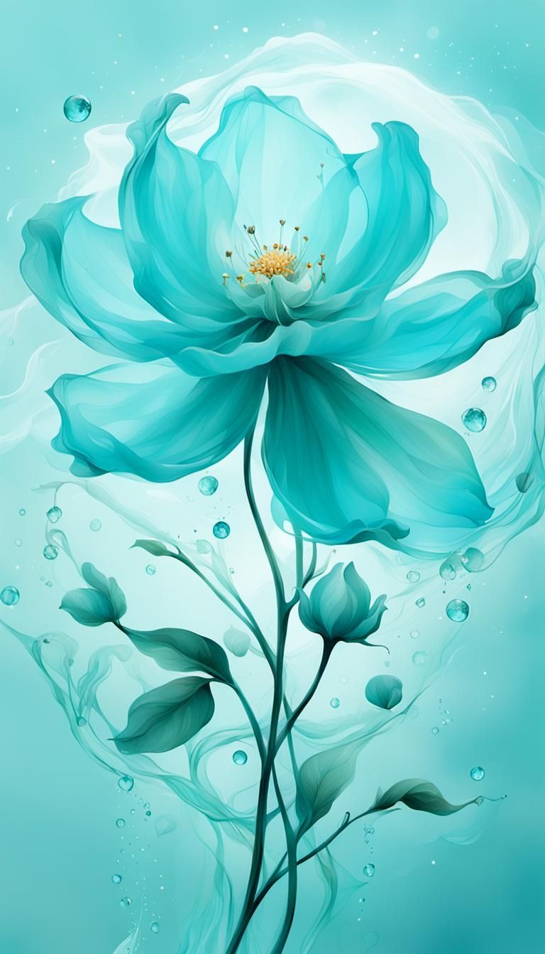 Magical Surreal Floral Art with Aquamarine Aura