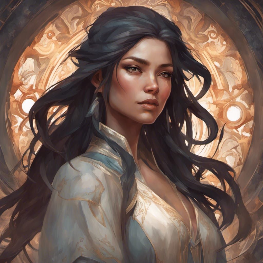 Eurasian Wizard Portrait in Hyperdetailed Art Nouveau Style