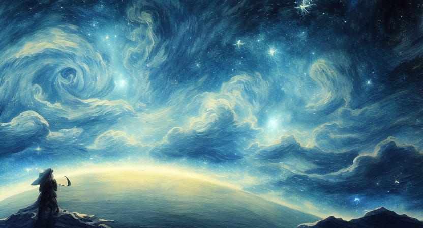 Starry Night Sky in Anime Comic Art Style