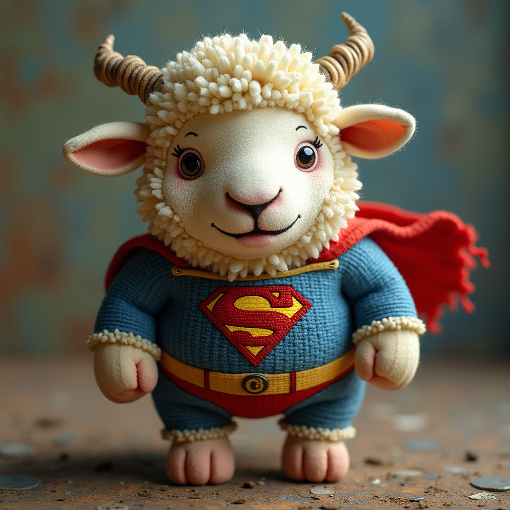 Superman Sheep Hand-Embroidered in 3D Realism
