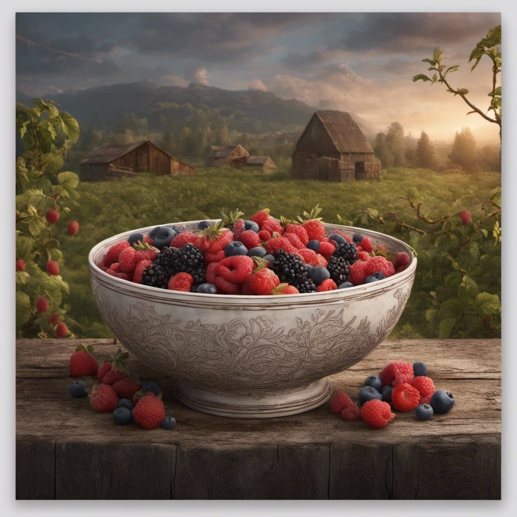 Berries in Rope Knot Bowl: Matte Painting