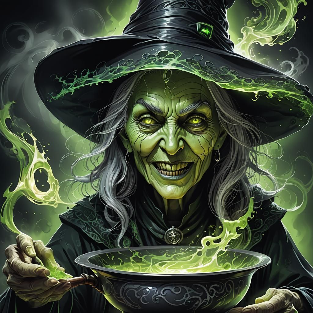 Mystical Witch Portrait in Abstract Fractal Design