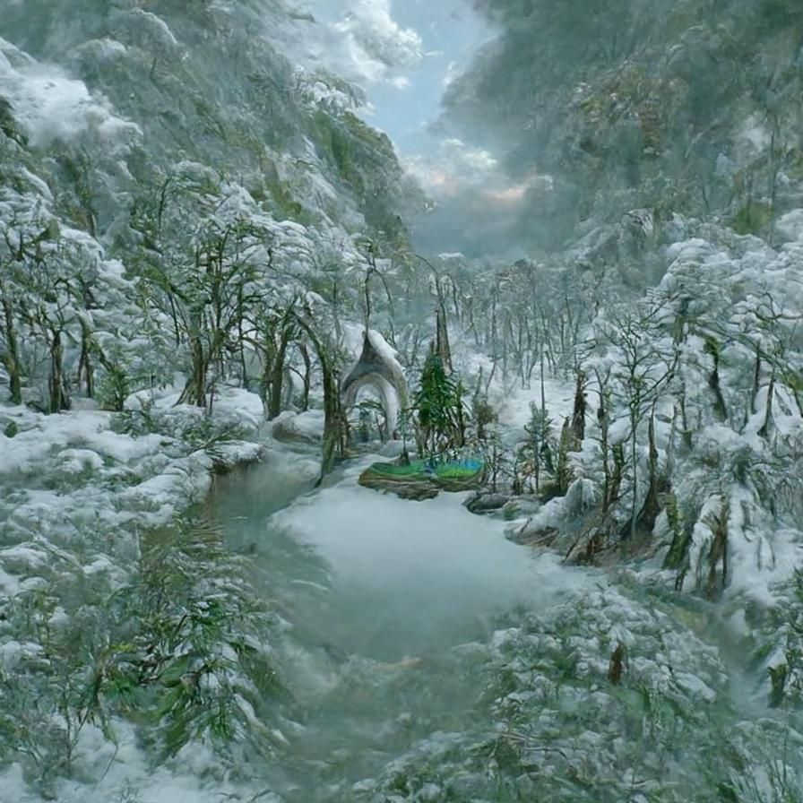 Winter Forest River Scene in Detailed Realism