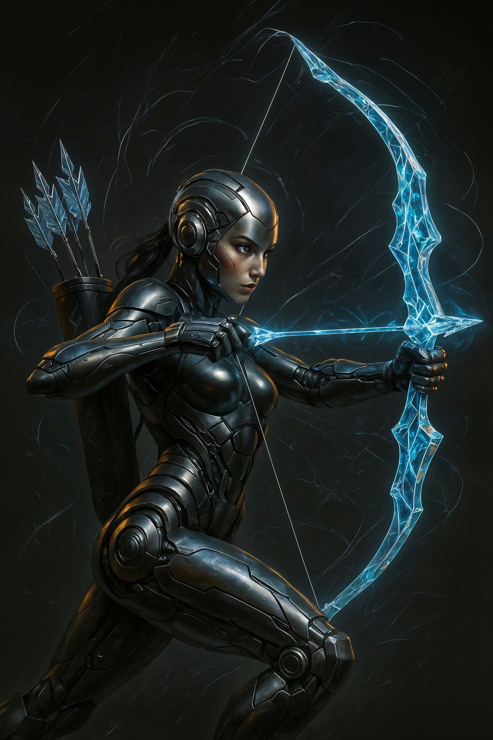 Bionic Archer with Plasma Bow in Hyperrealistic 3D