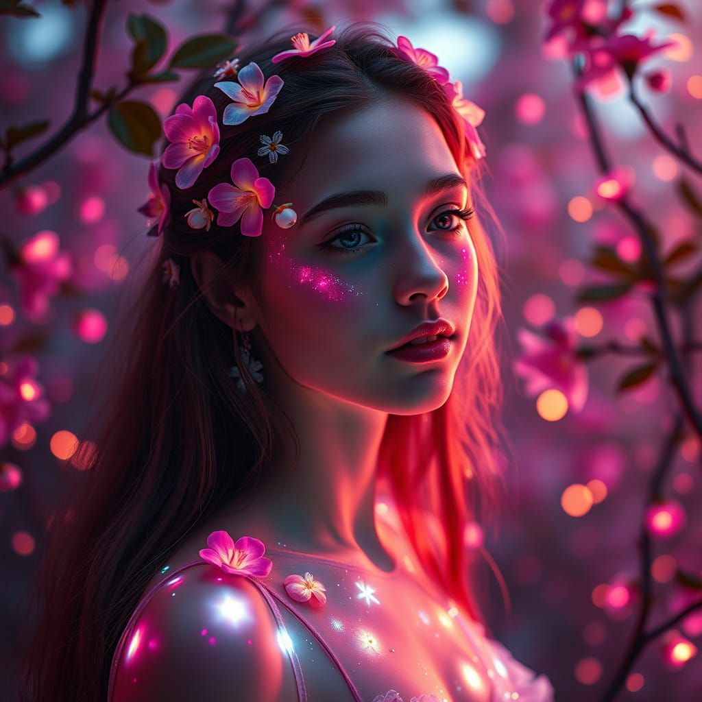 Ethereal Fairy in Glowing Plum Forest