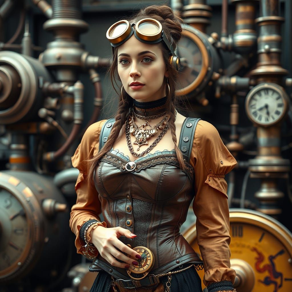 Steampunk Shannon Elizabeth in Sci-Fi Setting