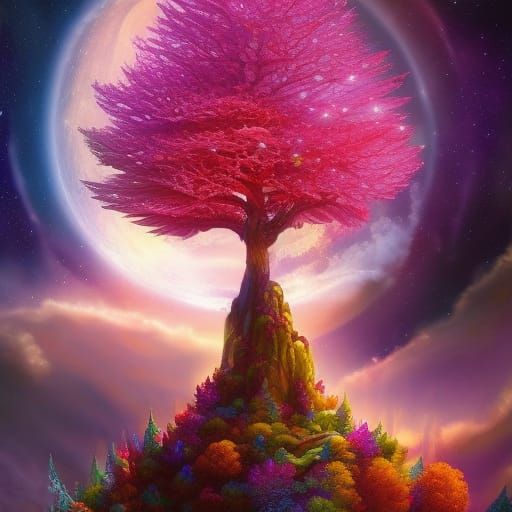 Mystical Gremlin Creature in Psychedelic Rose Garden