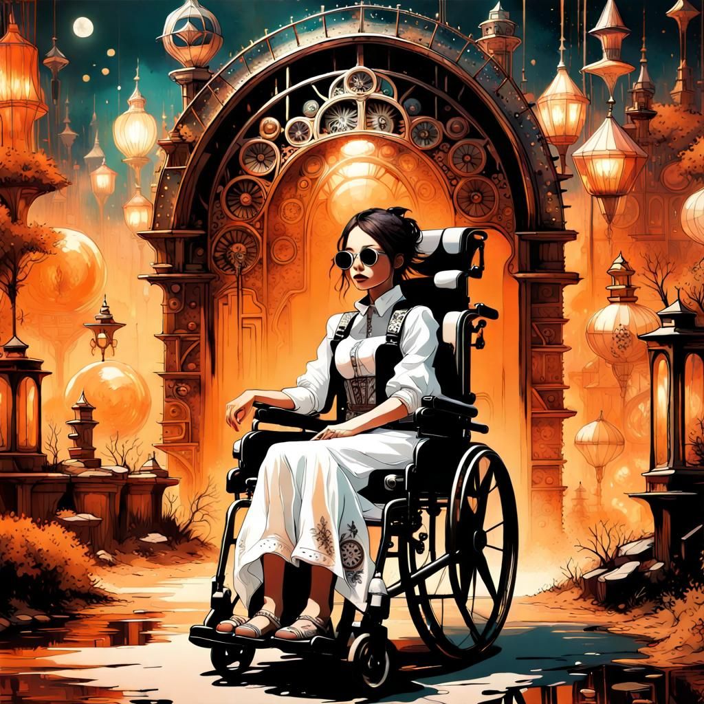 Bohemian Steampunk Girl in Wheelchair Digital Art