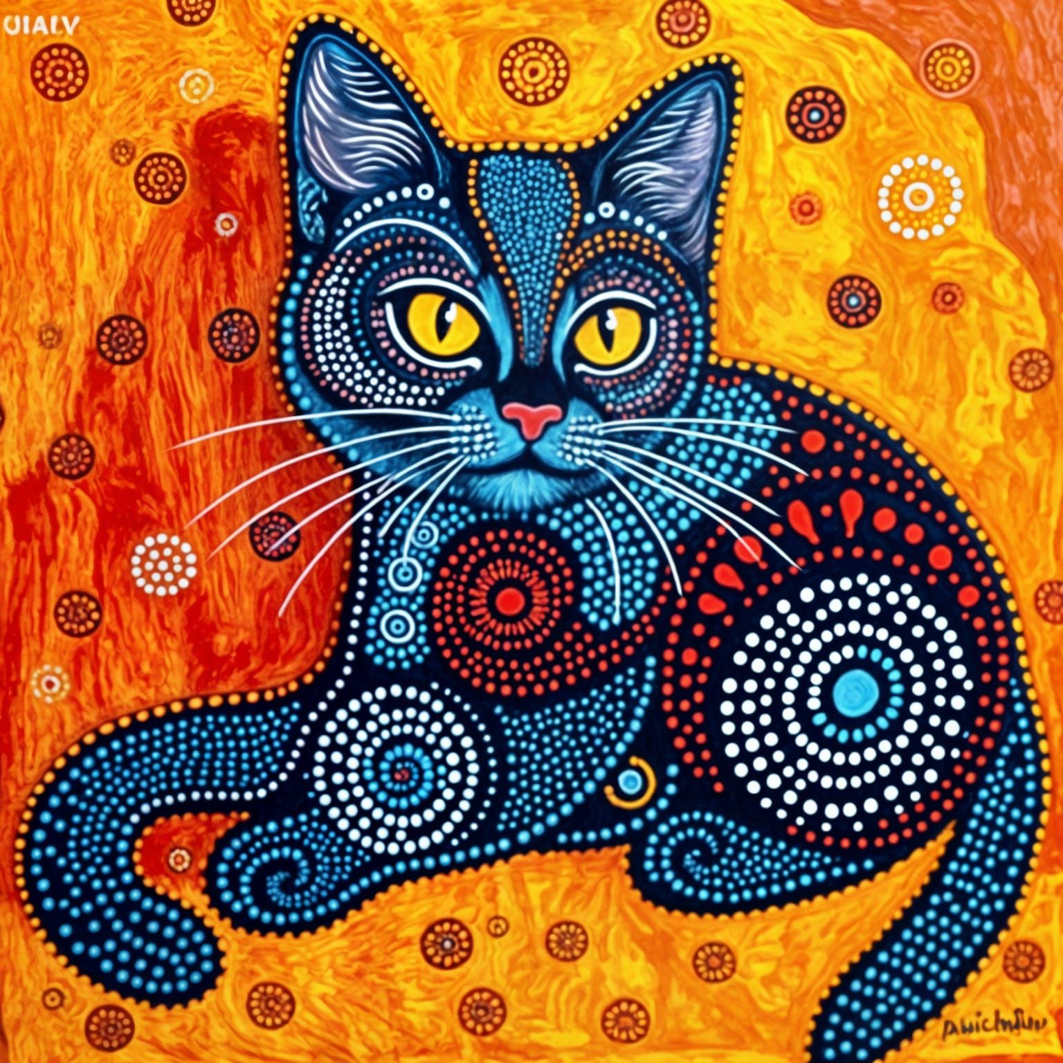 Exotic Aboriginal Cat in Traditional Art Style