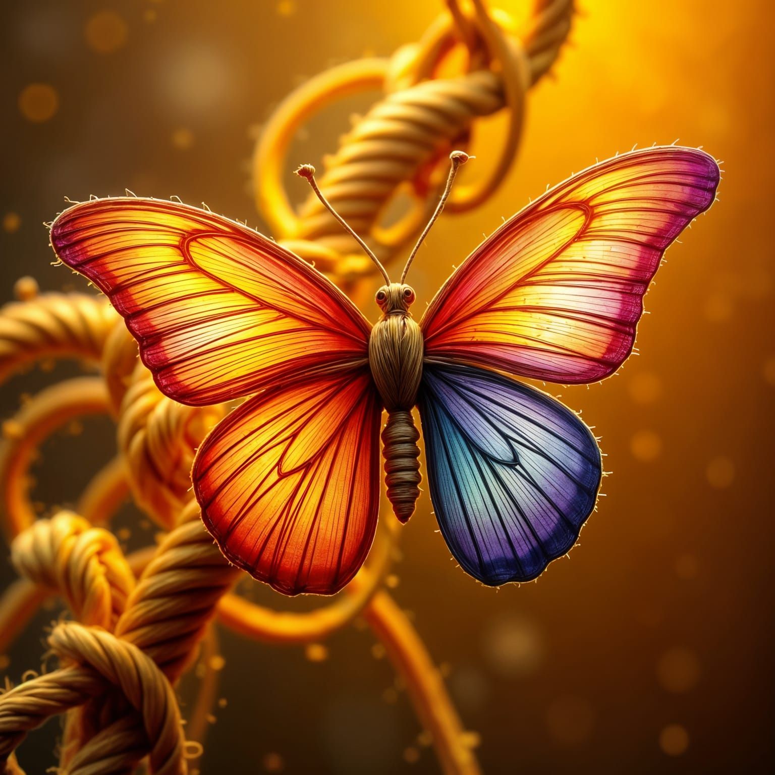 Vibrant Yarn Butterfly in Mid Flight