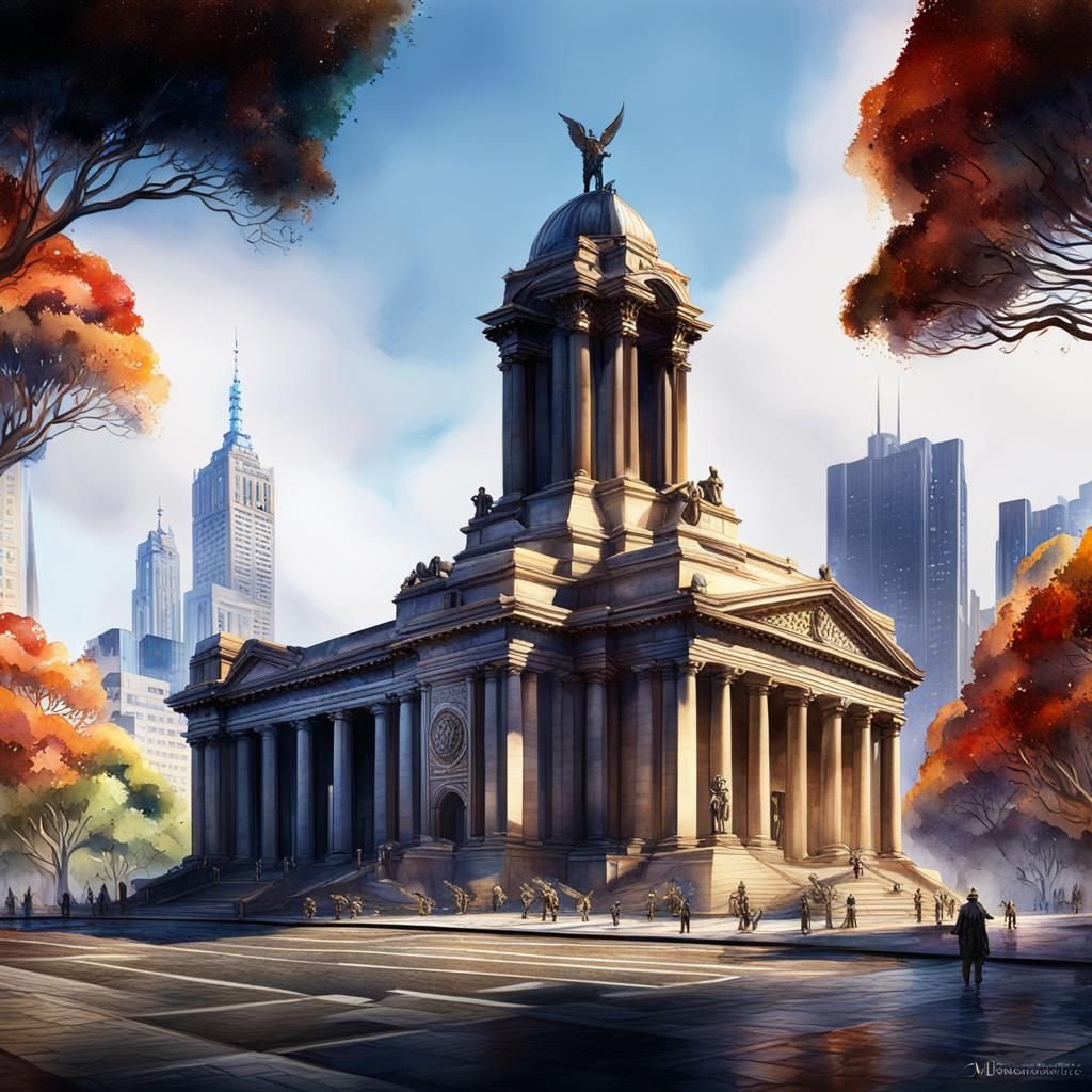 Melbourne War Memorial in Vibrant Watercolour