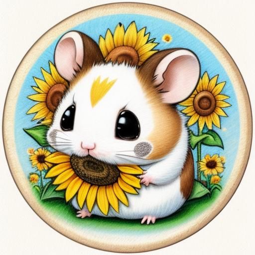 Cute Hamster with Sunflower in Anime Style