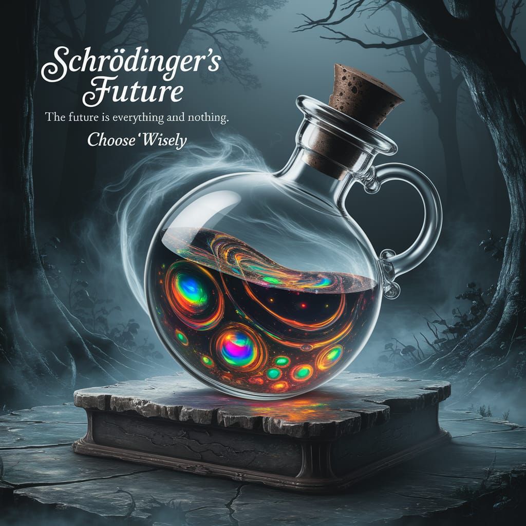 Vintage Potion Bottle in a Surreal Forest Scene