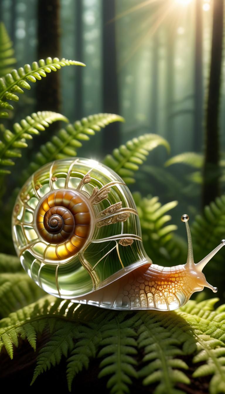 Glass snail, intricately detailed with delicate filigree pat...