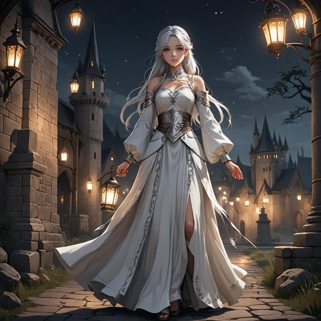 Princess with Lantern in Medieval Anime Style