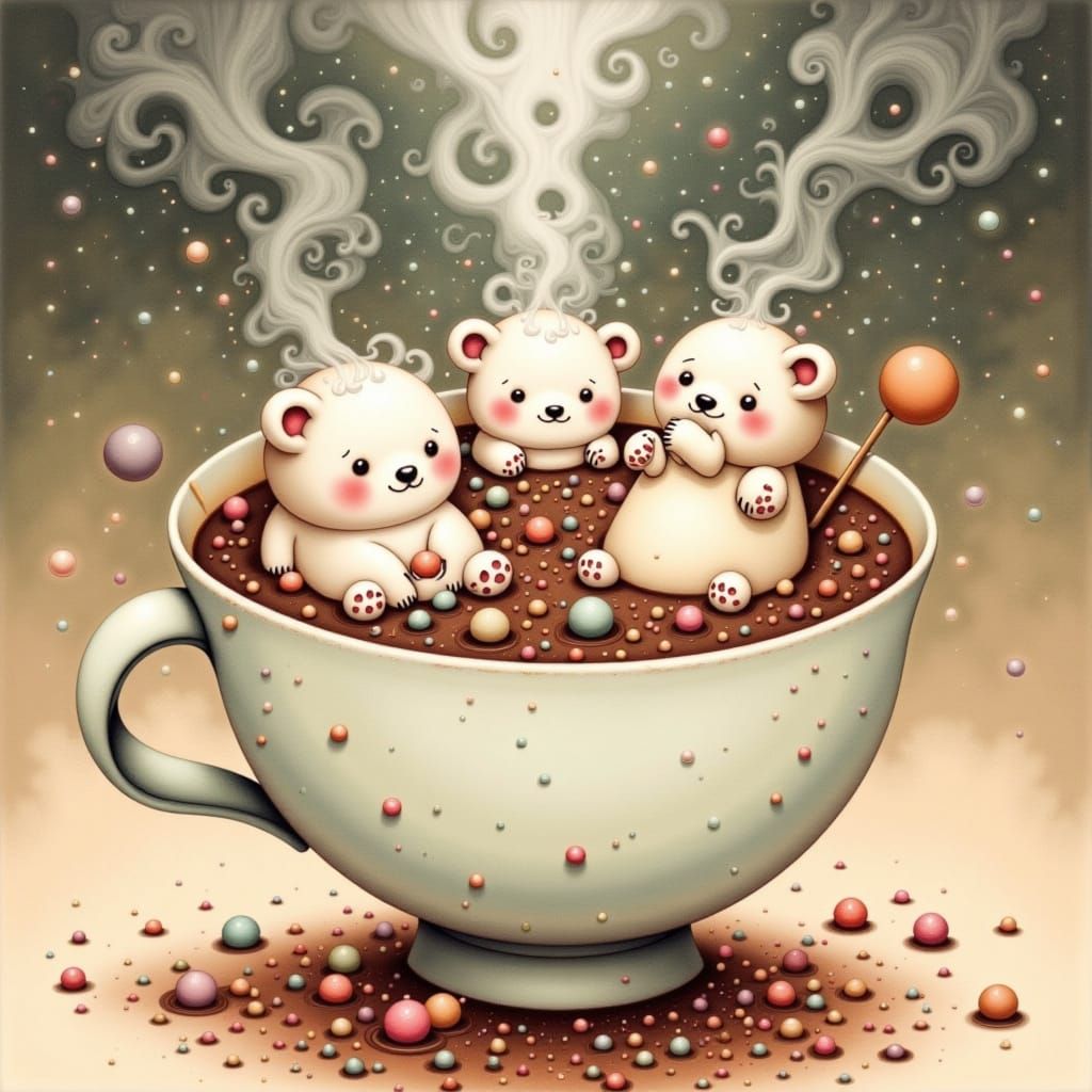 Marshmallow Bears Enjoying Hot Chocolate Spa Day