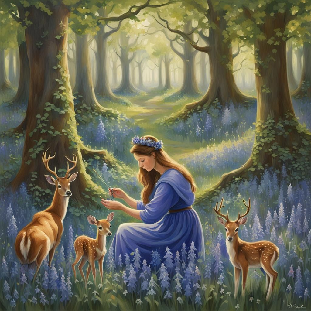 Demeter as Young Painter in Bluebell Field, Gurney Style