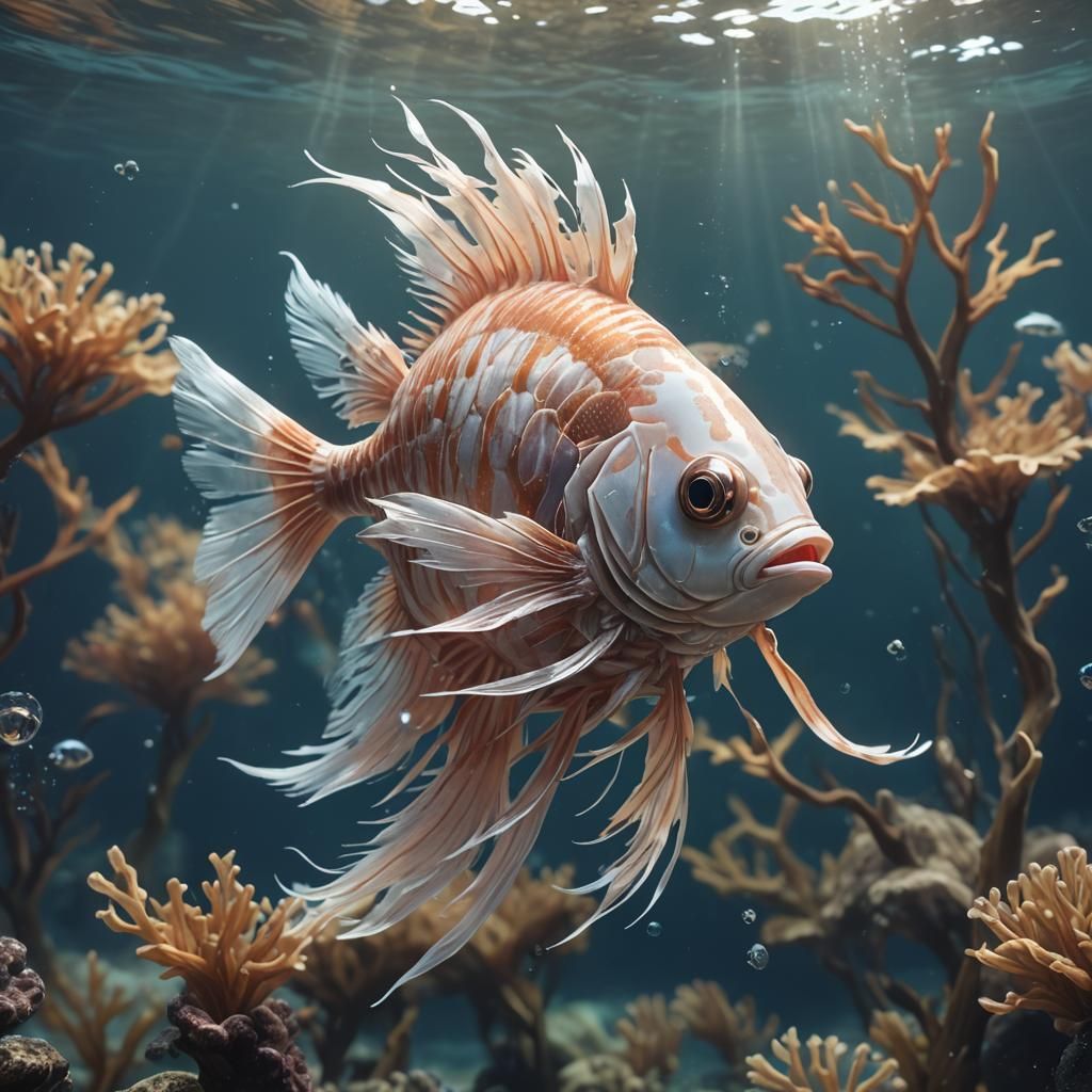 Feathery Fish Underwater in 3D Anime Art