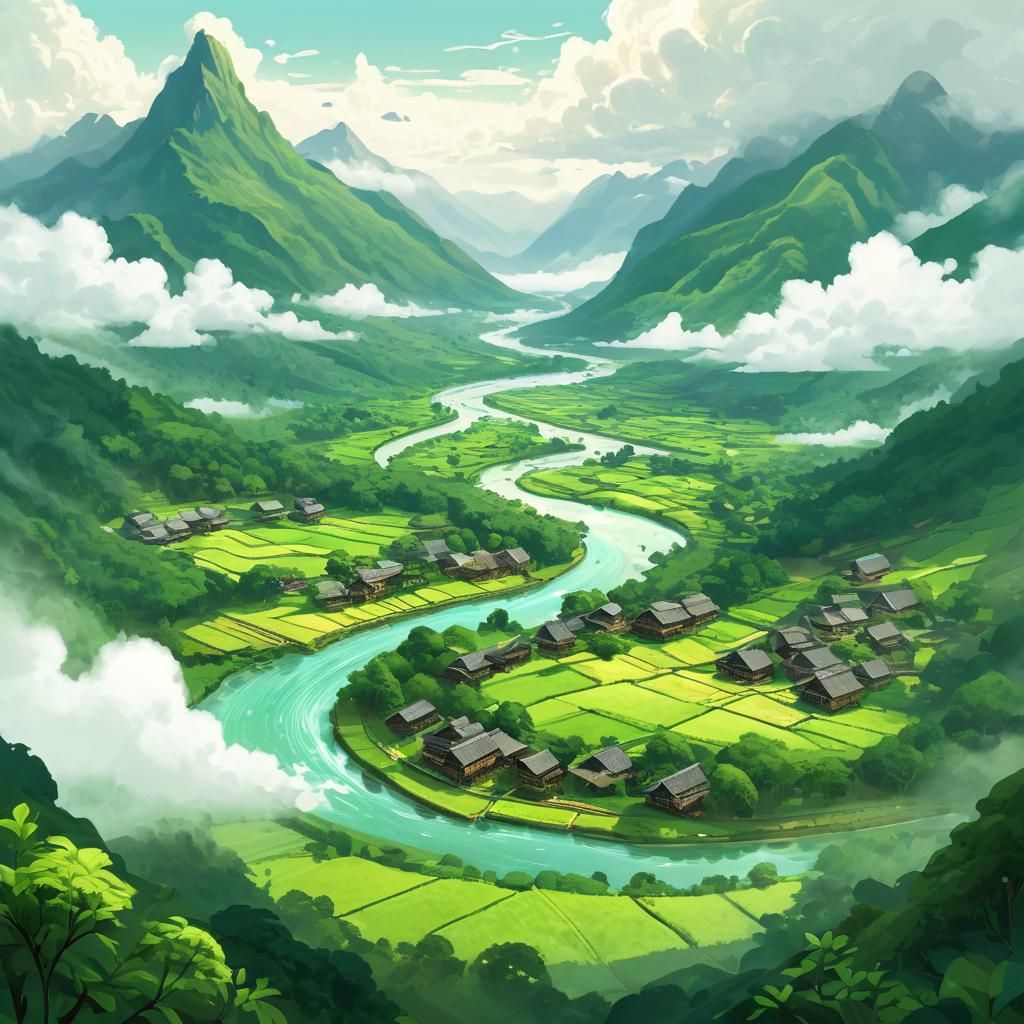 Lush Green Valley: Ethereal Comic Book Art