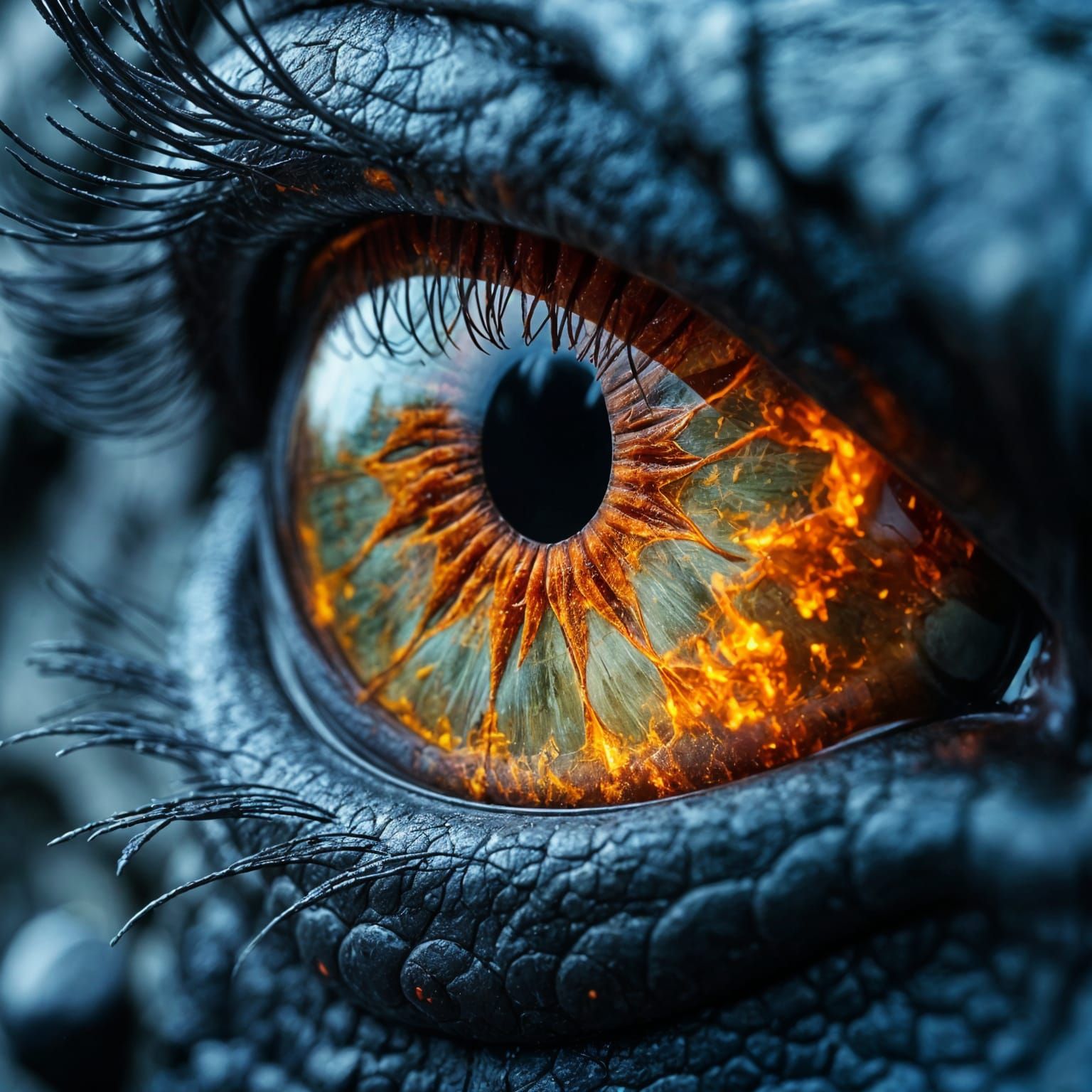 Majestic Dragon Eye Reflecting Fiery Depths