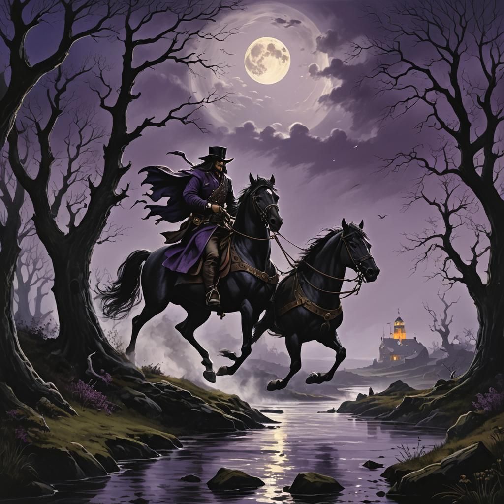 Dramatic Moonlit Scene with Windswept Trees