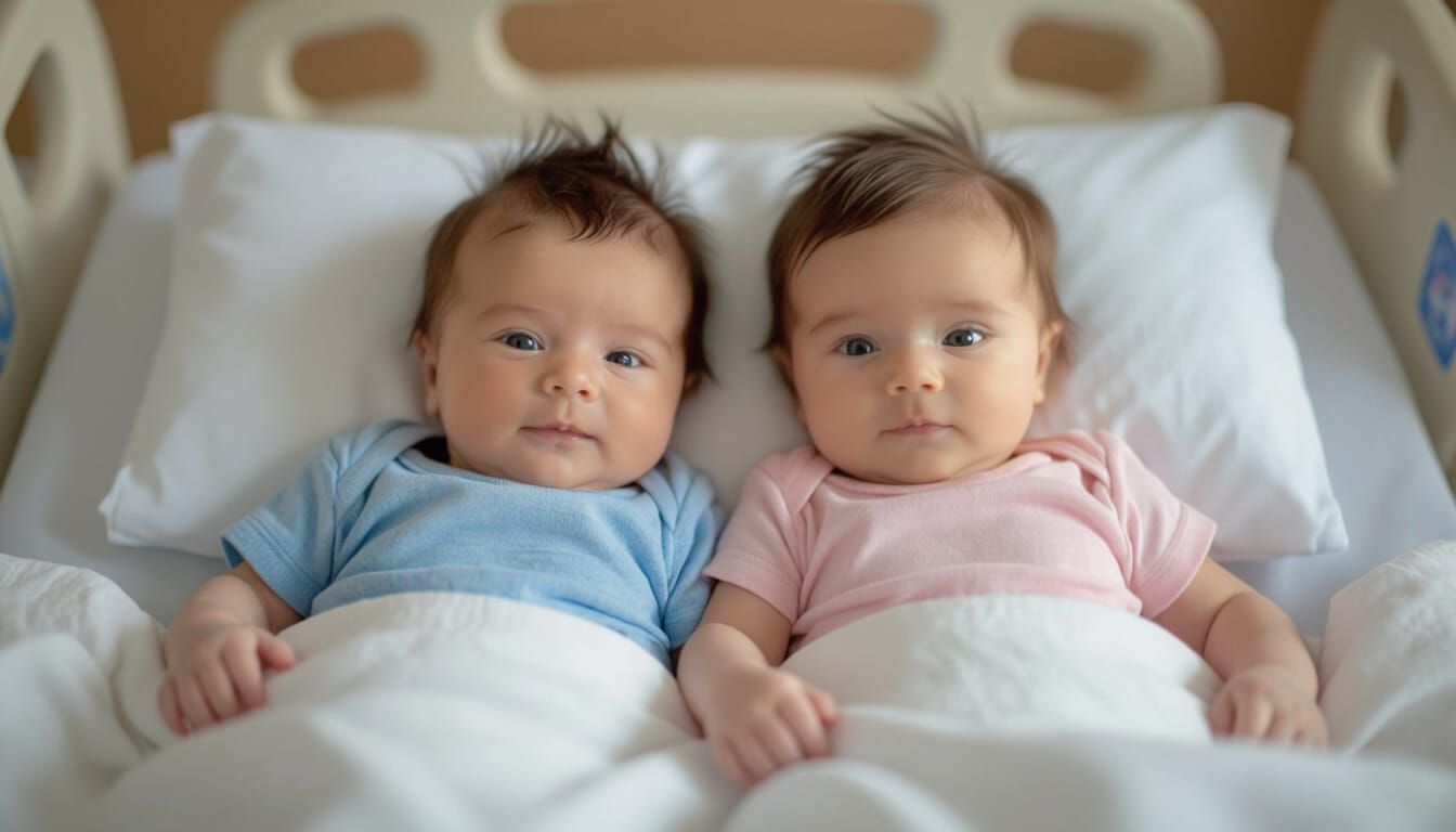 Newborn Baby Boy and Girl in Photorealistic Style
