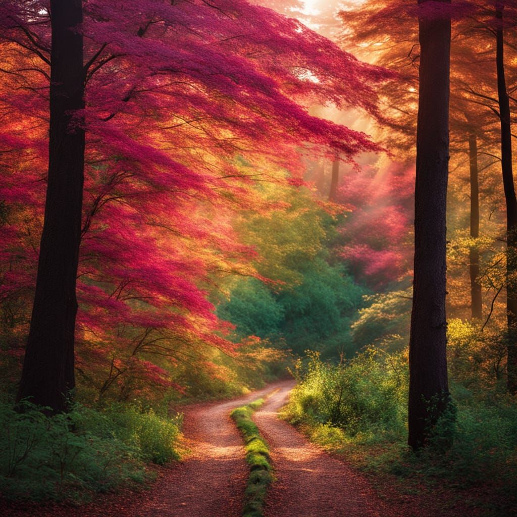 Dense Forest Landscape in Vibrant Earth Tones