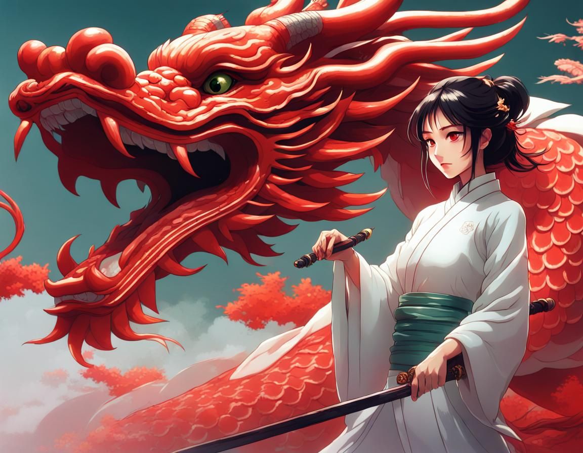 Wuxia Beauty with Dragon in Anime Style