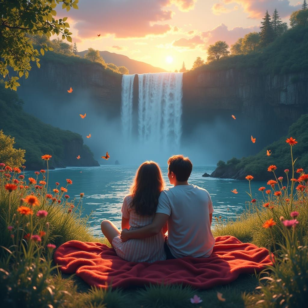 Romantic Riverside Date in a Surreal Landscape