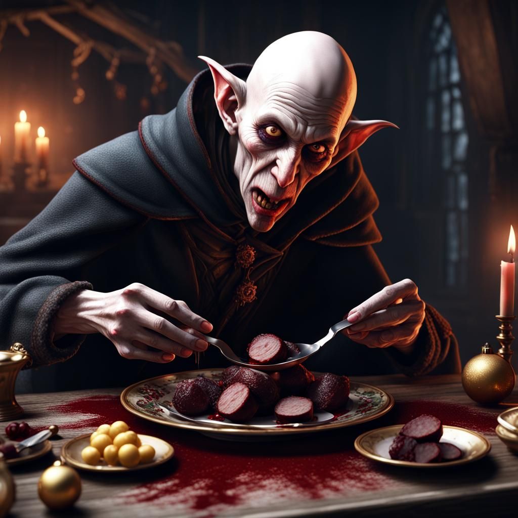 Nosferatu's Christmas Feast: Detailed Matte Painting