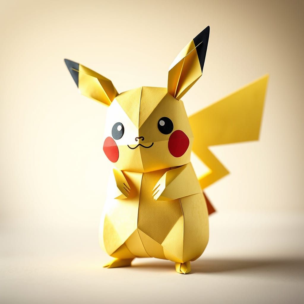 Origami Pikachu in Whimsical, Paper Craft Style
