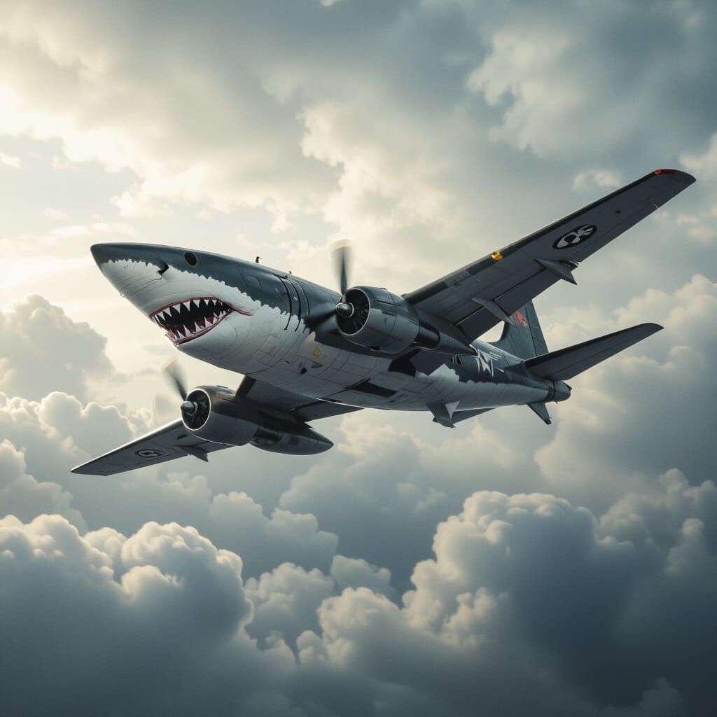 Hammerhead Shark Bomber Plane in Turbulent Skies