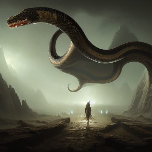 Epic World Serpent in Dark Fantasy Style