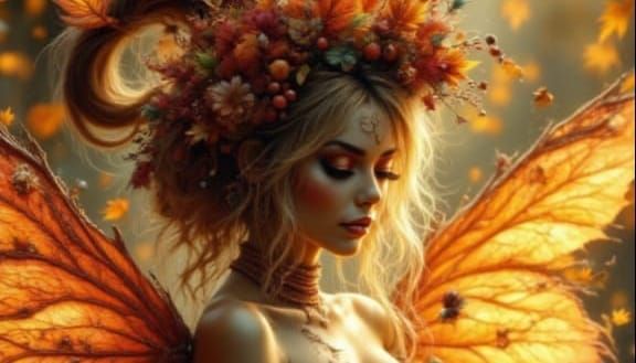 Scarecrow Goddess with Leafy Wings and Pumpkin