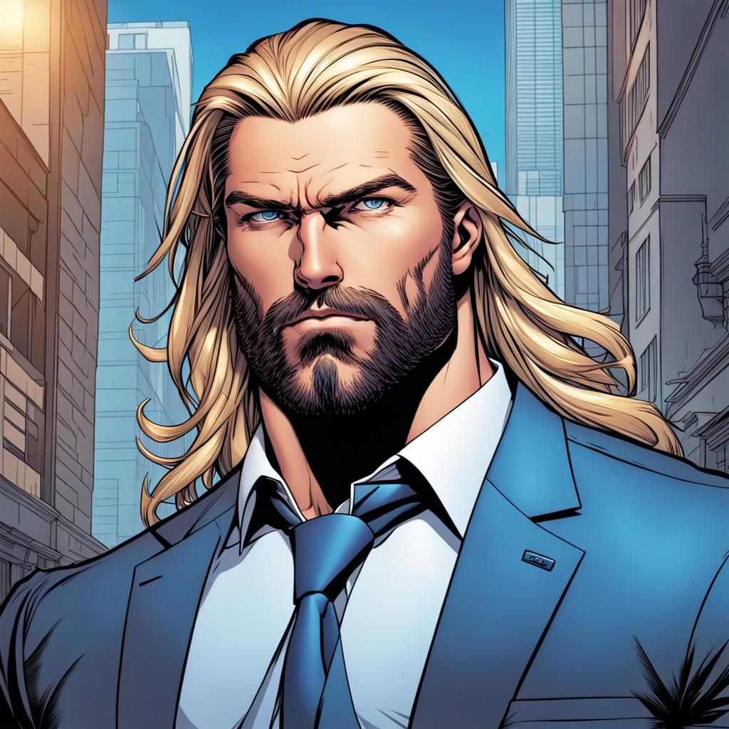 Muscular Man in Suit: Comic Book Art Portrait