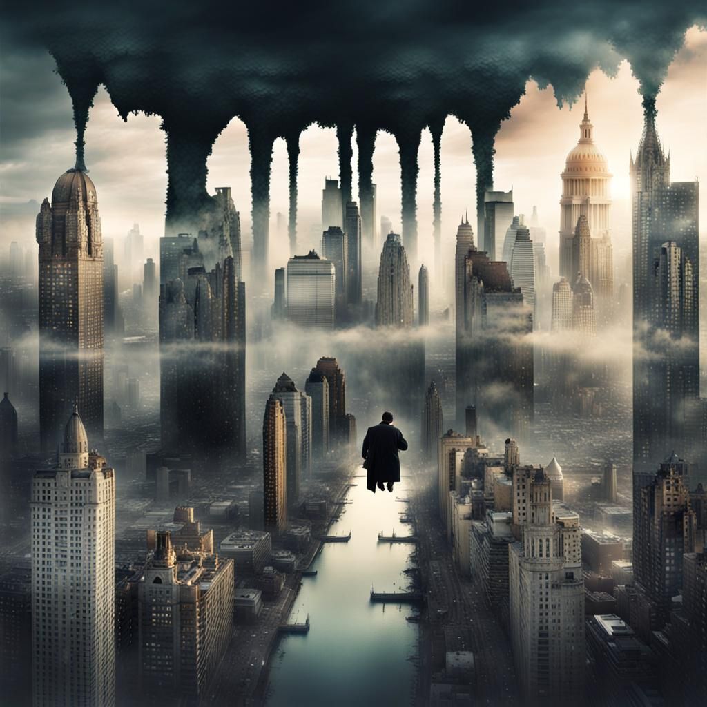 Surreal Double Exposure: Nature Merges with Cityscape