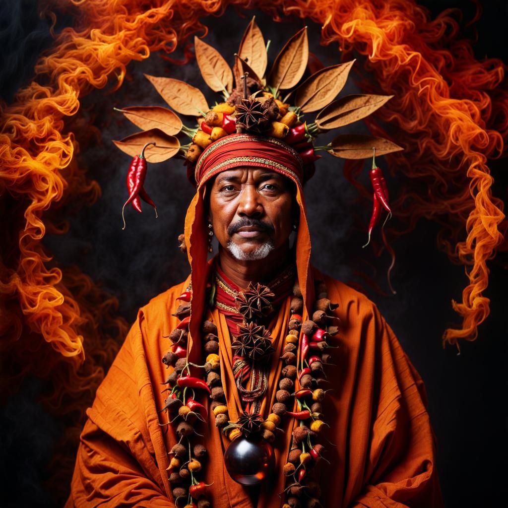 Mystical Shaman in Spice Robe, Hyperrealistic Detail