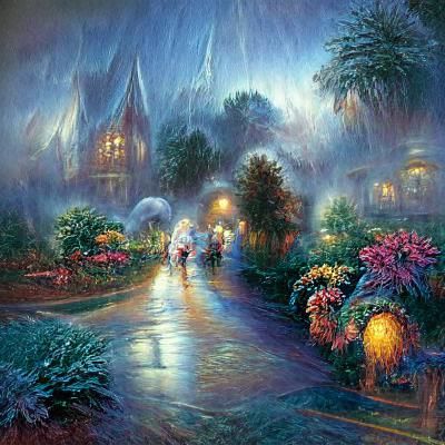 Ethereal Night Walk in Rain: Fantasy Landscape
