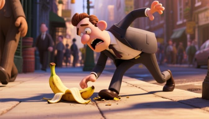 Man Comically Slips on Banana Peel