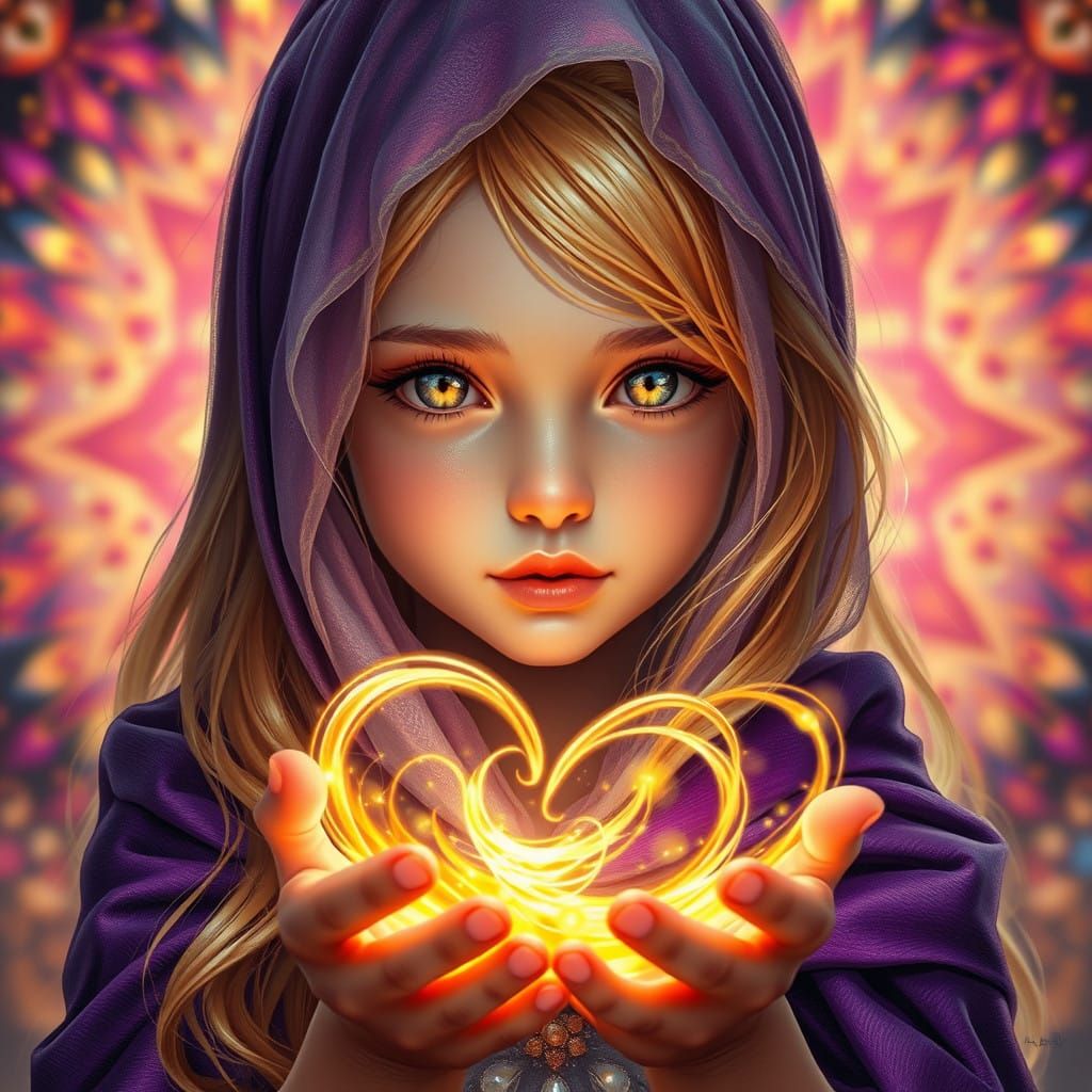 Enchanted Girl with Ethereal Aura and Radiant Magic