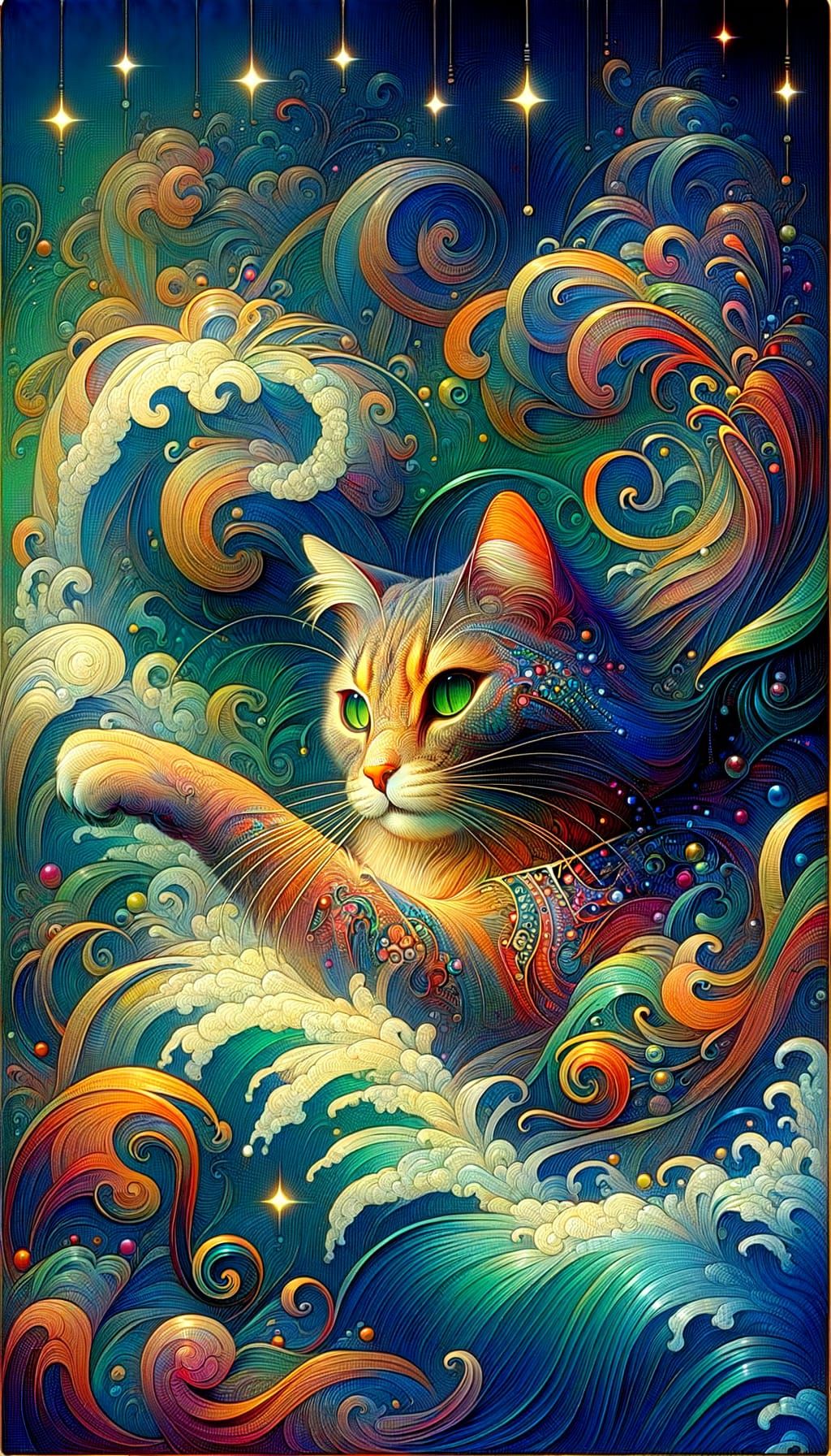 Cryptic Cat in Oriental Treasure Hunt Scene