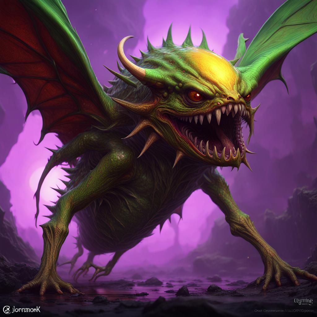 Eye-Covered Flying Creature in Dark Fantasy Art