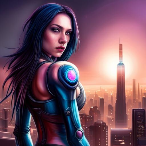 Cyberpunk Cyborg with Pink Eyes and Rocket Launcher