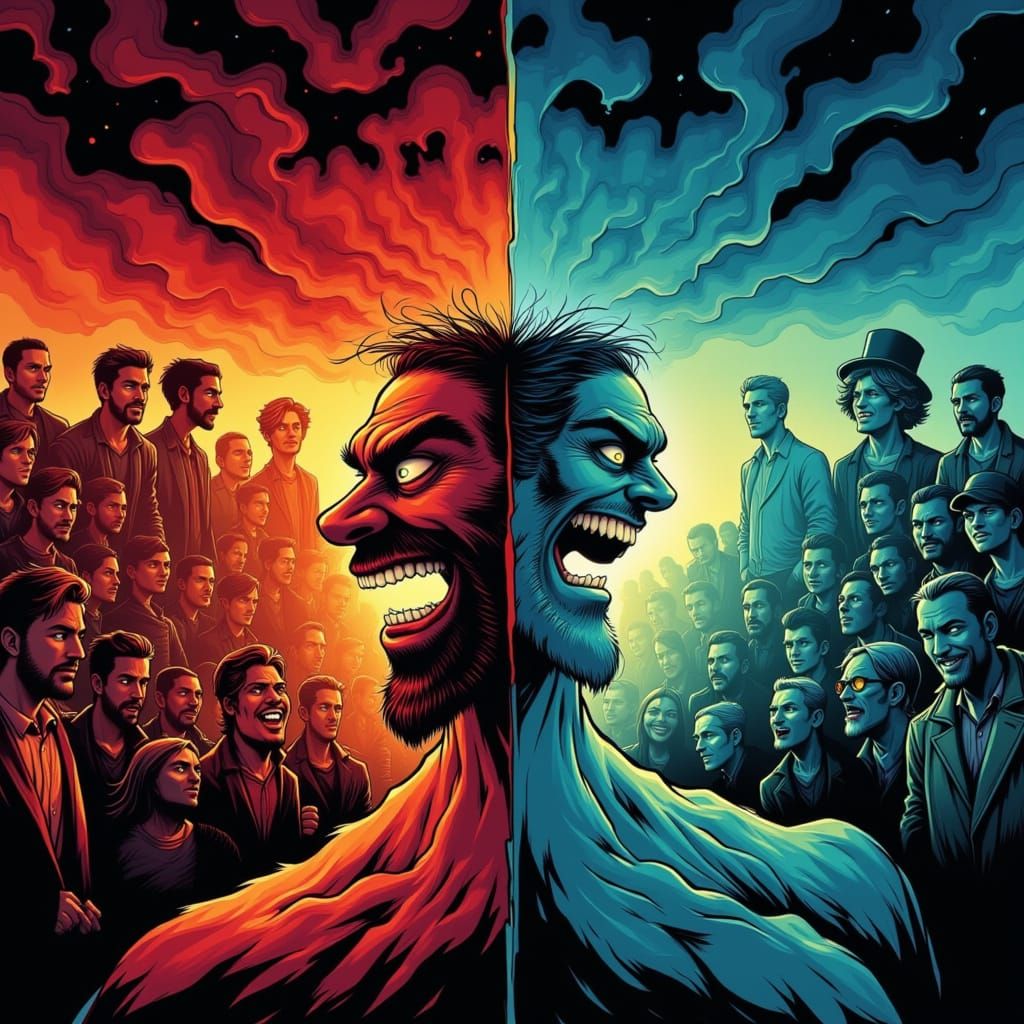 Agitation vs Motivation Split Scene Digital Painting