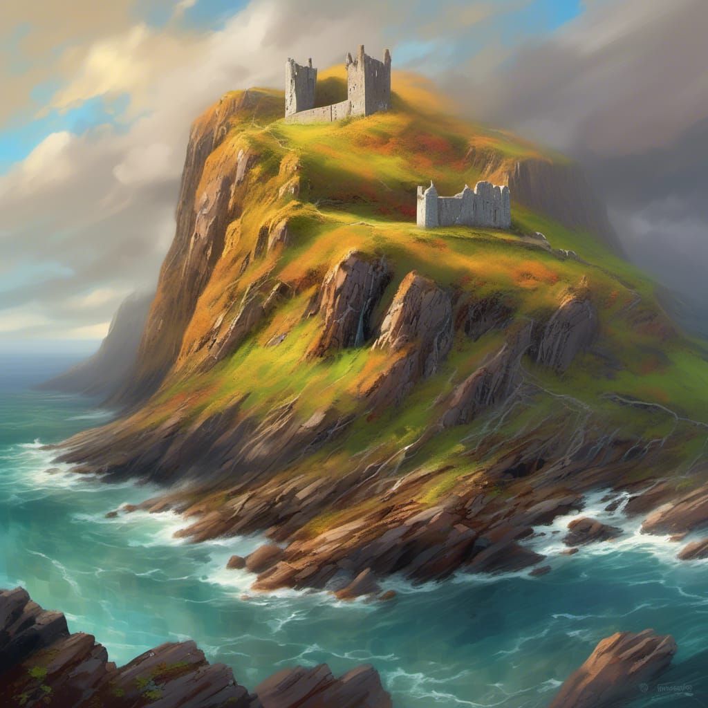 <lora:MILLENIUM LORA TOOL:1.0> in half distance view,
it can be seen the rough Scottish highland hybrids cliffs, with th...