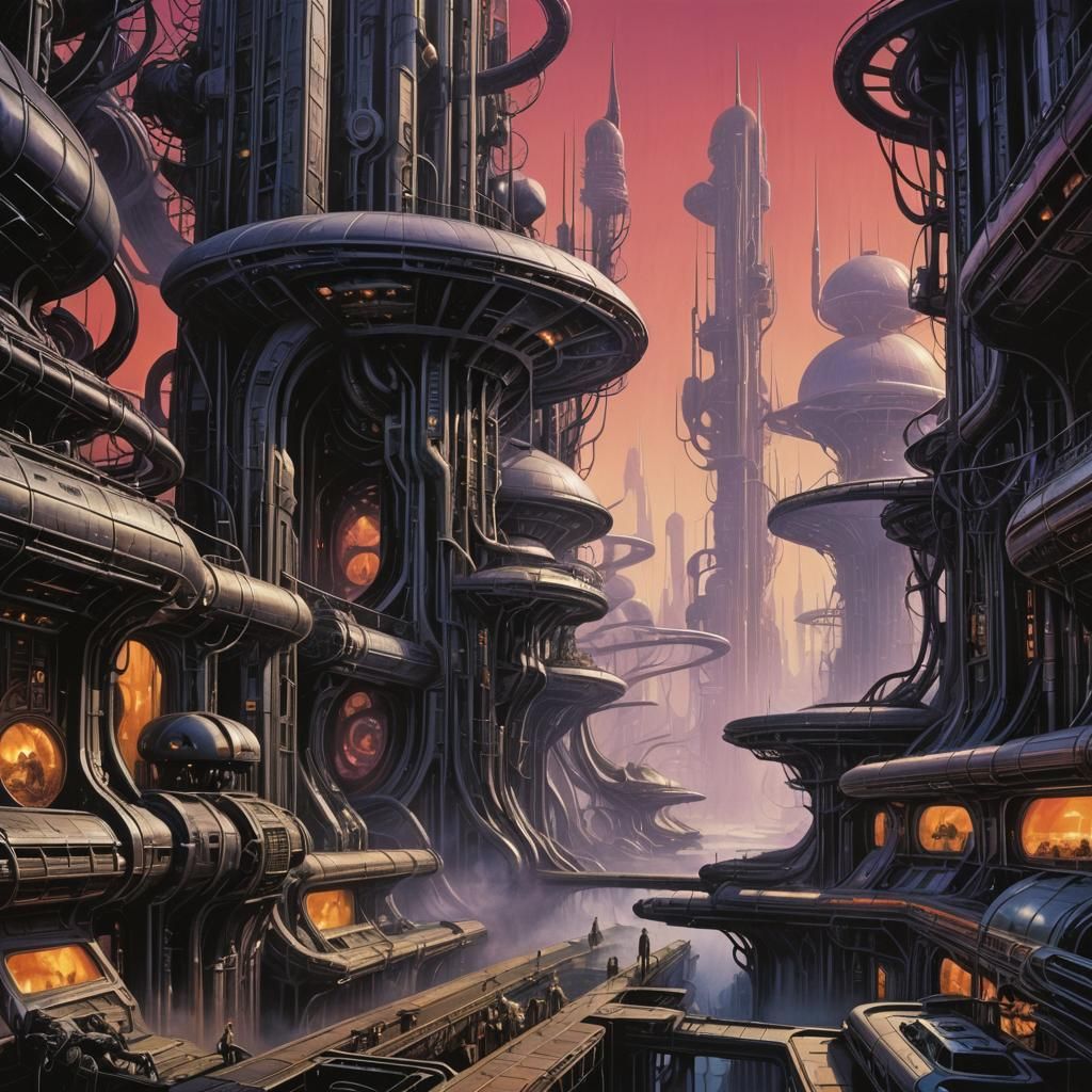 Surreal Amusement Park in Dystopian Futuristic Style