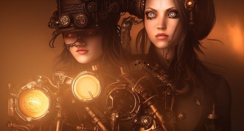 Steampunk Mechanic in a Dark Futuristic Workshop