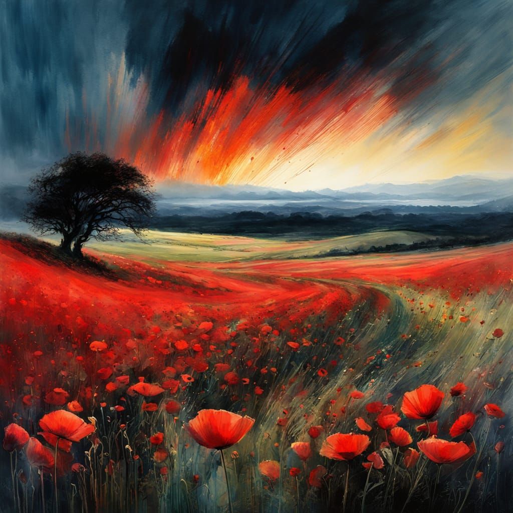 Storm over a poppy field